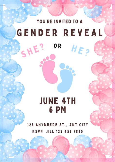 Gender Reveal Invitation Template Blue and Pink Gender Reveal ...