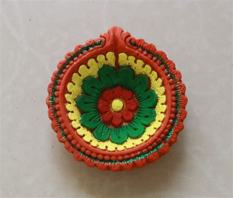 Multi Colored Hand Painted Clay Diya Set of 4 : Gift/Send Diwali Gifts ...