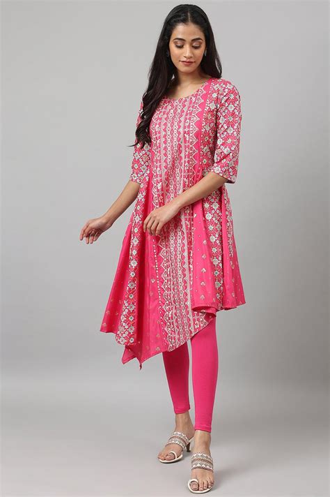 Buy Dark Pink Asymmetrical Hemline kurta With Tights @ 3599 | W for ...
