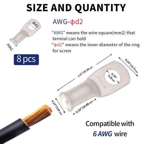 Buy 8pcs 6AWG-5/16Tinned Copper Battery Lugs,Heavy Duty Wire Lugs 6 ...
