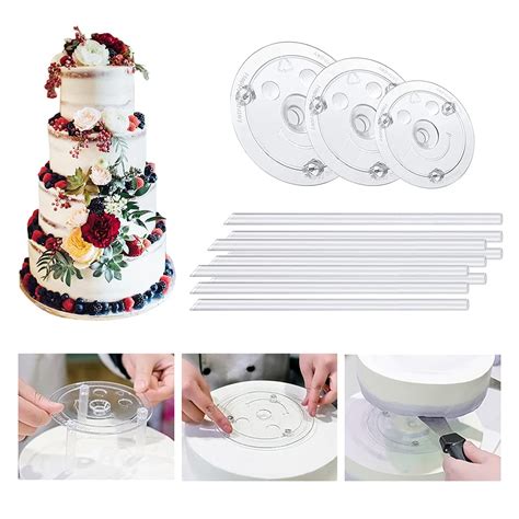 3 Tier Cake Separator Plates and Pillar Set - 4.7'', 6.2 '', 7.8 ...