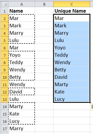 Unique List Excel 的图像结果