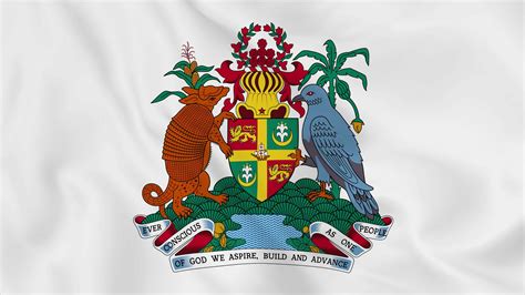 national emblem coat of arms or symbol of Grenada in waving flag ...