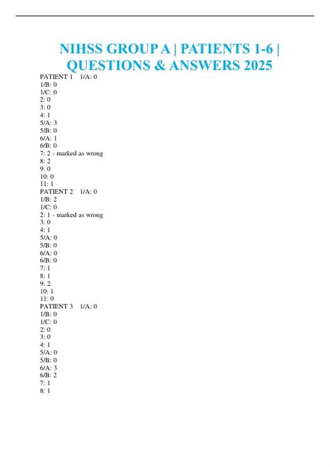 NIHSS GROUP A | PATIENTS 1-6 | QUESTIONS & ANSWERS 2025 - NIH Stroke ...