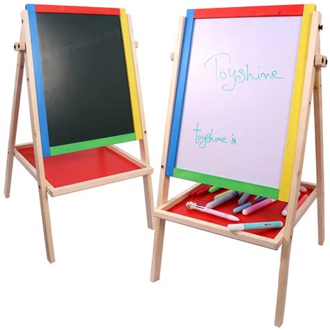 Toyshine Kids 2 in 1 Black/White Wooden Easel Chalk Double Sided Board ...