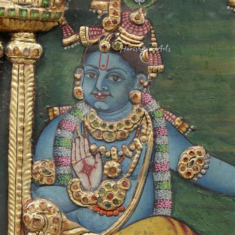 40" Geethopadesam Tanjore Painting with Embossed Detailing and Teakwoo