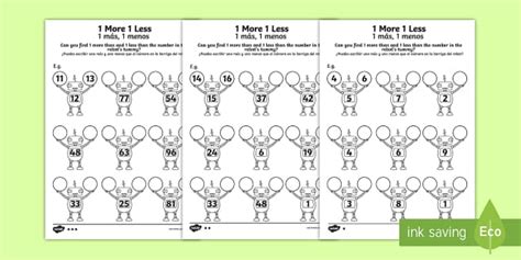 1 More 1 Less Robots Worksheet / Worksheets English/Spanish