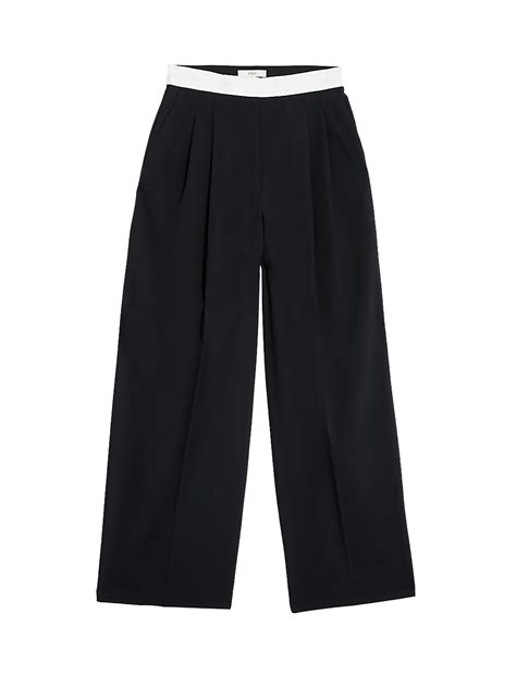 Buy Woven Pleat Front Wide Leg Trousers at Marks & Spencer