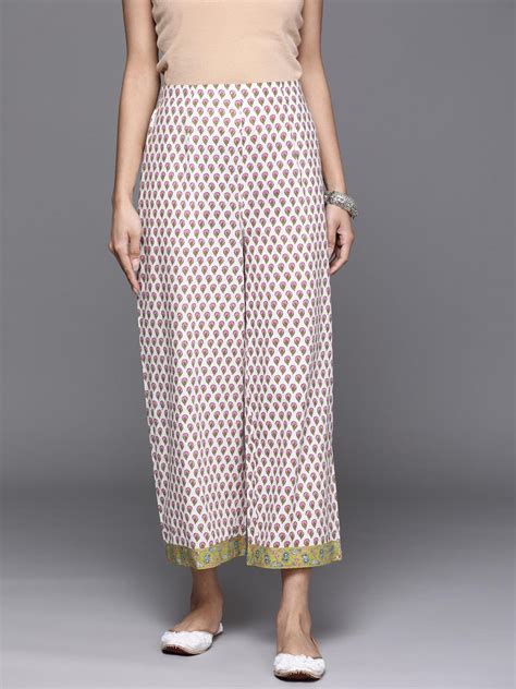 Buy White Printed Cotton Palazzos Online at Rs.557 | Libas