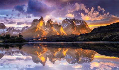 Torres del Paine Sunrise: Stunning Andes Peaks Reflected on Patagonian Lake