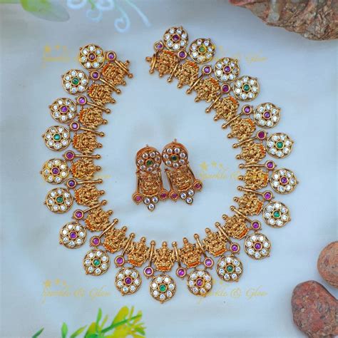 Stunning Antique gold alike Temple Lakshmi Necklace Set with Kundan Ro ...