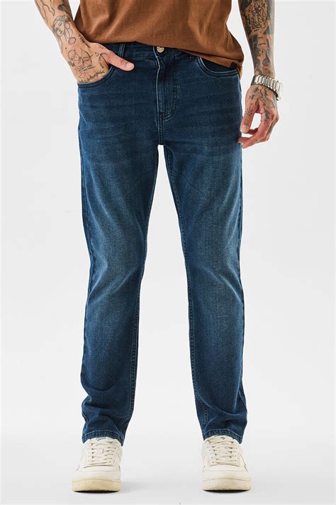 Buy Men's Slim Fit Stretch Dark Blue Jeans Online | Snitch – SNITCH