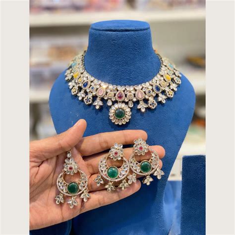 Hira Collections Premium Pota Stone And Austrian Stone Choker Necklace ...
