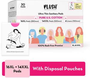 PLUSH Ultra Thin Sanitary Pads 100% US Cotton Rash-free | 16XL +14XXL ...
