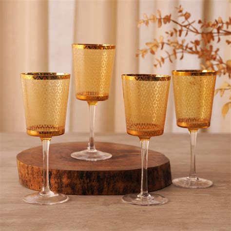 Buy Pure Home + Living Set of 4 Citrine Gold Frosted Wine Glass Online ...