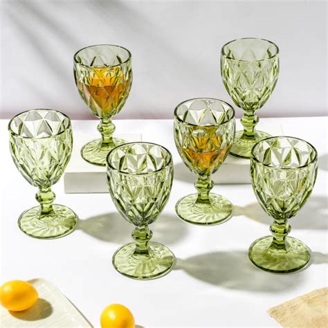 Textured Drinkware Glass Green Set Of 6 250 ml Online - Premium Wine ...