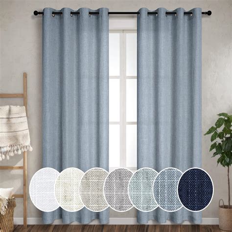 Amazon.com: Pitalk Light Blue Linen Curtains 90 Inches Long for Bedroom ...