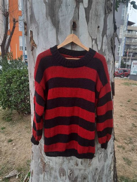 Kurt Cobain Inspired Sweater, Red and Black Striped Jumper, Nirvana ...