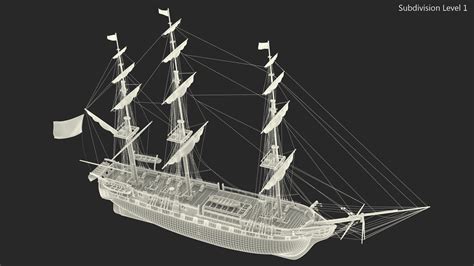 Three Masted Heavy Frigate Retracted Sails 3D | 3D Molier International