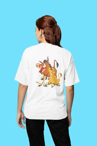 Timon Simba Pumbaa Back Print Oversized T-Shirt – Iconic Movie Trio Tee ...