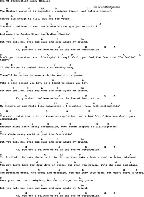 Protest song: Eve Of Destruction-Barry Mcguire lyrics and chords"