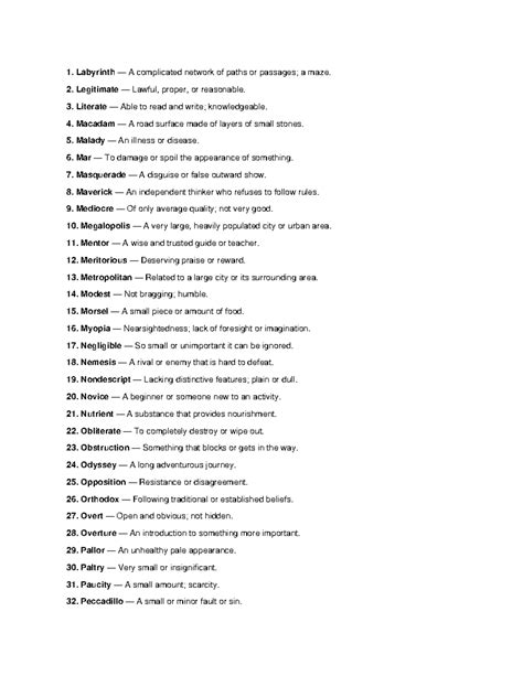 Vocabulary List and Definitions for Academic Success (ENG 101) - Studocu