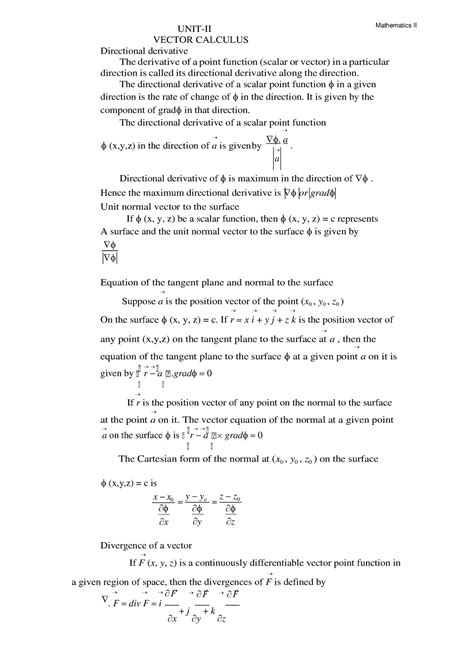 M2(U2) - Mathematics (Level2) Lecture Notes - UNIT-II VECTOR CALCULUS ...