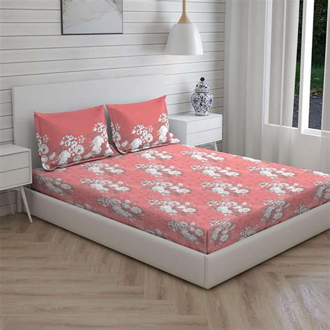 Buy LAYERS Tuscany Floral Printed Cotton Queen Bedsheet Set-3Pcs from ...