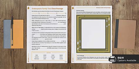 Shakespeare Family Tree Cloze Passage (teacher made)