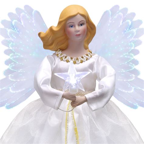 Buy Mr. Christmas Animated Tree Topper Fiber Optic Angel, White Online ...