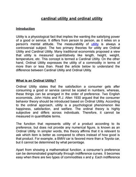 Cardinal utility and ordinal utility - cardinal utility and ordinal ...