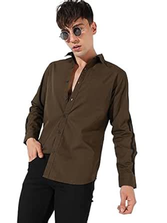 Campus Sutra Men's Solid Olive Green Button Up Collared Shirt for ...