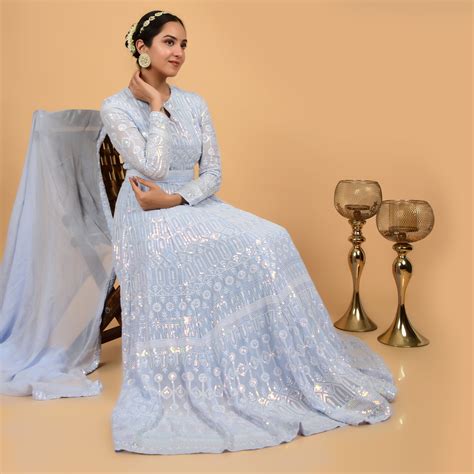 Allure Sequins Chikankari Anarkali with Dupatta & Belt – HANDME