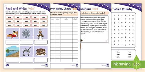 Word Family '-ake' Work Sheets