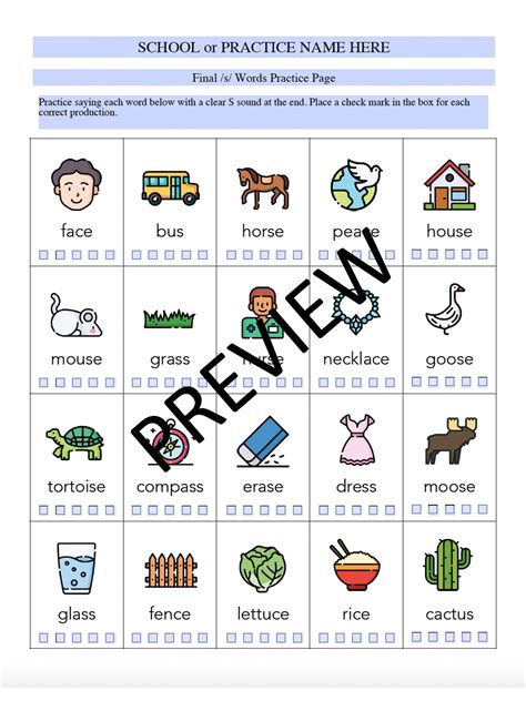 Final /S/ Words in Pictures Worksheet for Speech Therapy (editable ...
