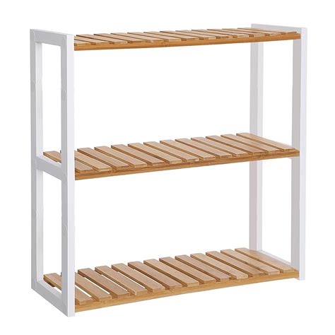 SONGMICS Bamboo Bathroom Shelves, 3-Tier Adjustable Layer Rack ...