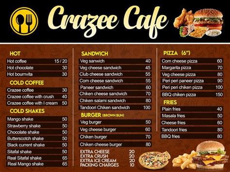 Menu at Crazee cafe, Pune