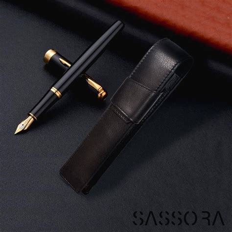 Sassora Genuine Leather Black Fountain Pen Holder Case (Set of 1)