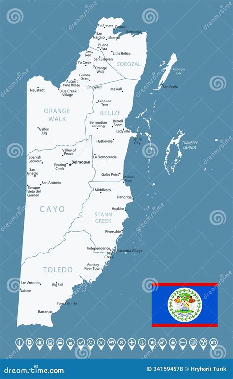 Belize - Detailed Country Map with Cities and Regions. Infographic ...