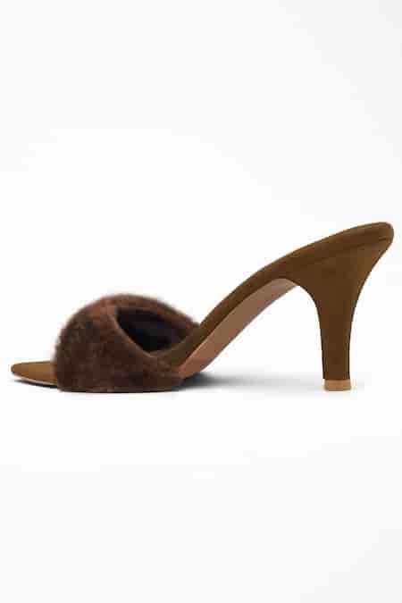 Buy Brown Faux Fur Covered Strap Pencil Heels by Signature Sole Online ...