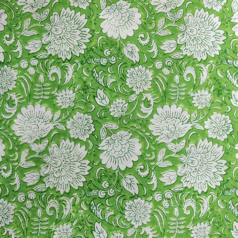 Pre-Cut 1.40 Meters Pure Cotton Jaipuri Green With Wild Flower Jaal Ha ...