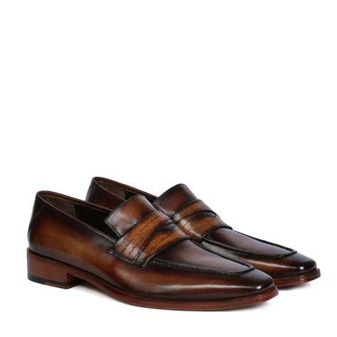 Cognac Sleek Toe Leather Loafers with Contrasting Darker Laser Engrave