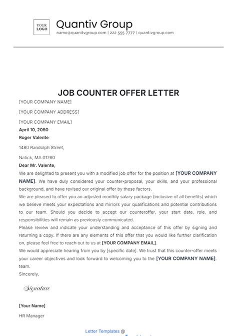 Free Job Counter Offer Letter Template to Edit Online