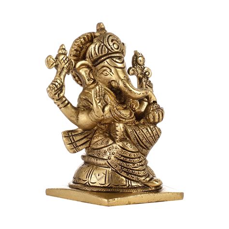 Buy Majestic Brass Ganesha Idol | Height 4 inch - Budhshiv.com