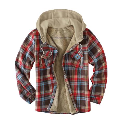 Mens Warm Hooded Flannel Jacket Sherpa Lined Flannel Shirt Jackets,Zip ...