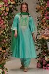 Buy Blue Chanderi, Cotton, Organza Sequins, A-line Kurta Set With ...