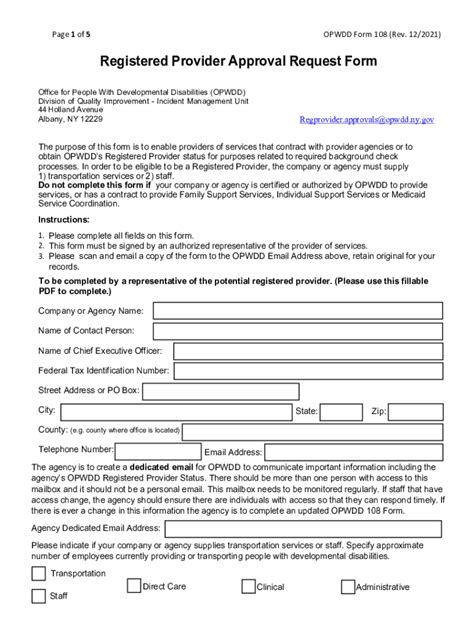 Fillable Online opwdd ny Registered Provider Approval Request Form Fax ...
