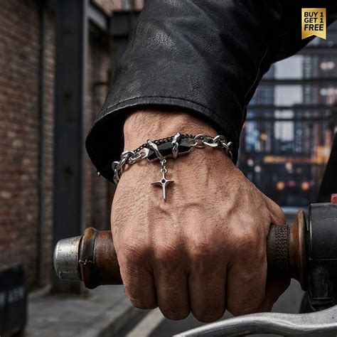 Modern Design Bold Cross Bracelet | Stainless Steel - For Men | Includ ...