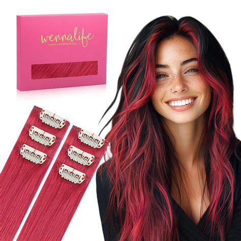 Amazon.com : WENNALIFE Red Clip in Hair Extensions Real Human Hair 35g ...