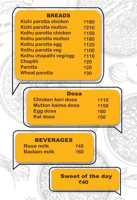Menu at Rasa Kadai, Chennai